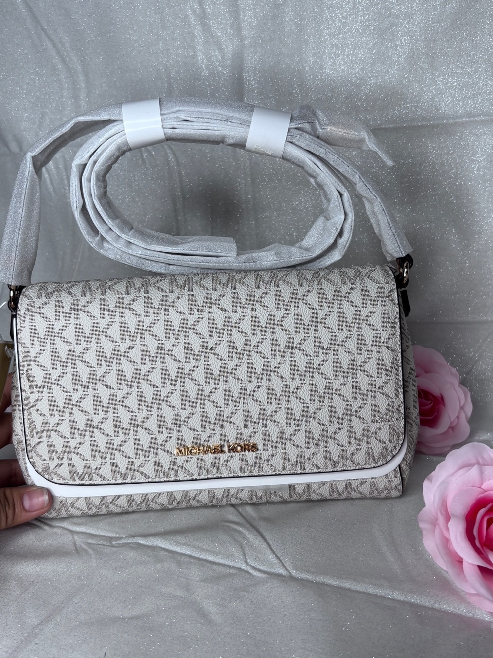 Michael Kors Beige Logo Flap Crossbody Bag